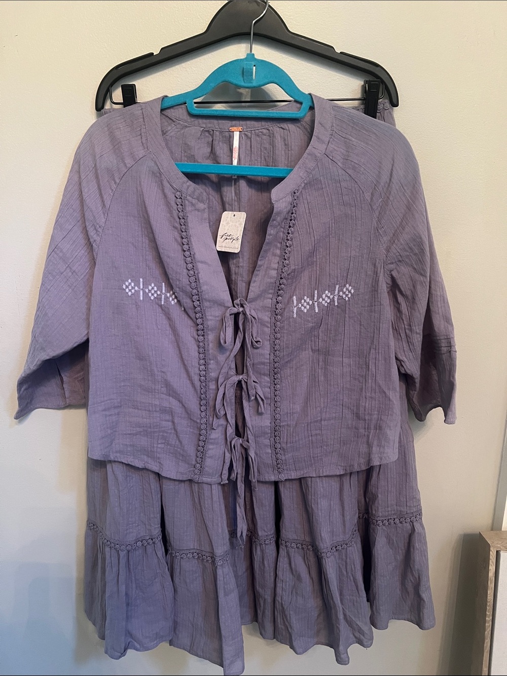 Free People Bright Side Purple Ash Vintage Inspired Embroidered Skirt Top Set - Picture 7 of 14